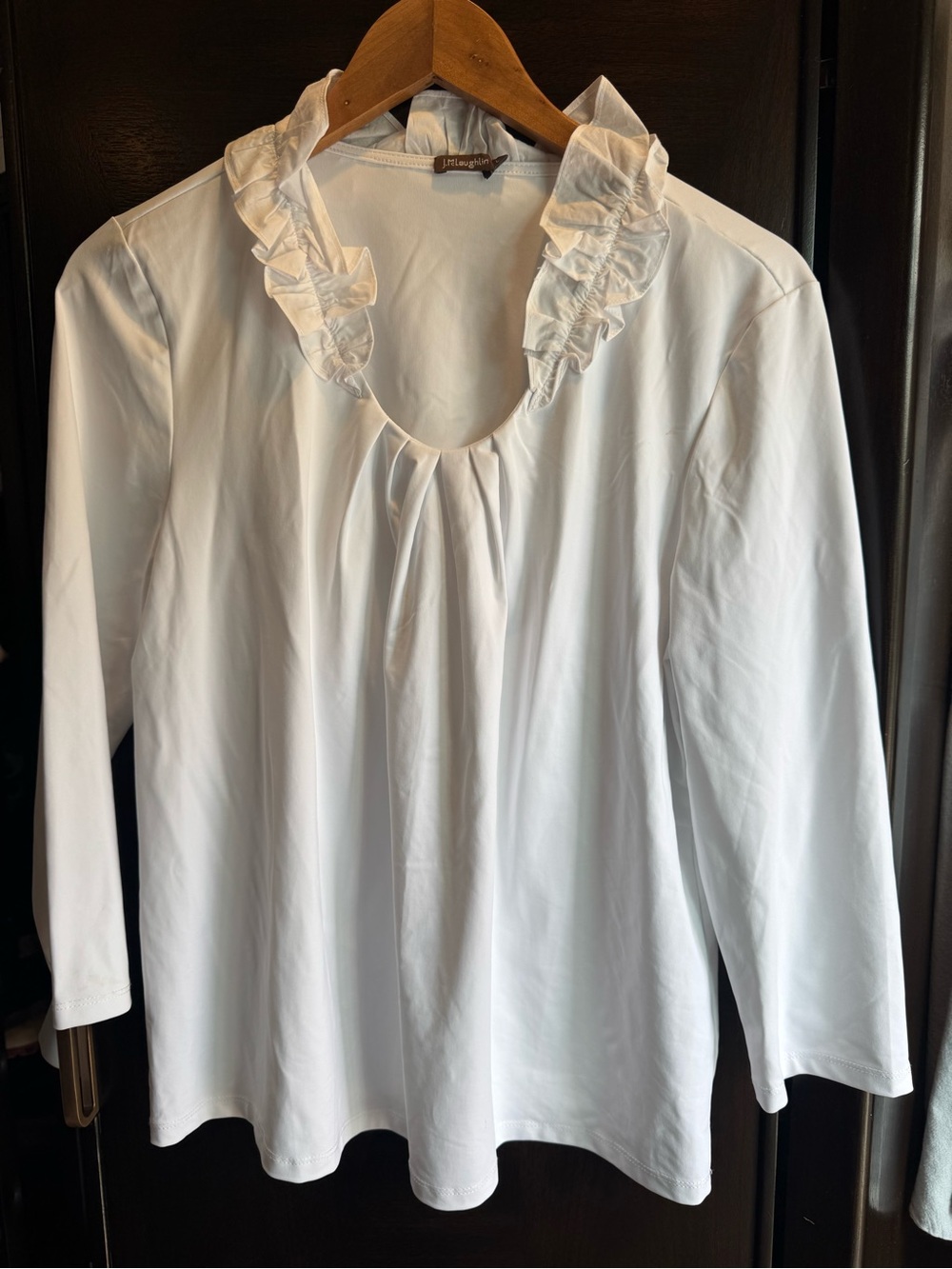 J. McLaughlin White Ruffle-Neck Womens Top